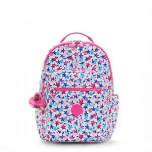 Pink Kipling Seoul Large Printed 15" Backpack Laptop Bags | VYZTKN-349