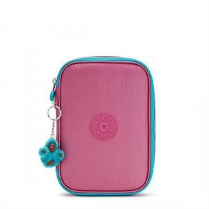 Pink Metal Kipling 100 Pens Metallic Case Bags | ECDHMT-687