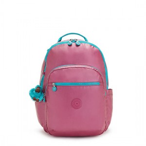 Pink Metal Kipling Seoul Large Metallic 15" Laptop Backpacks | SRPZCA-849