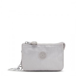 Silver Metal Kipling Creativity Mini Metallic Pouch Keychain Bags | GYTDIQ-582