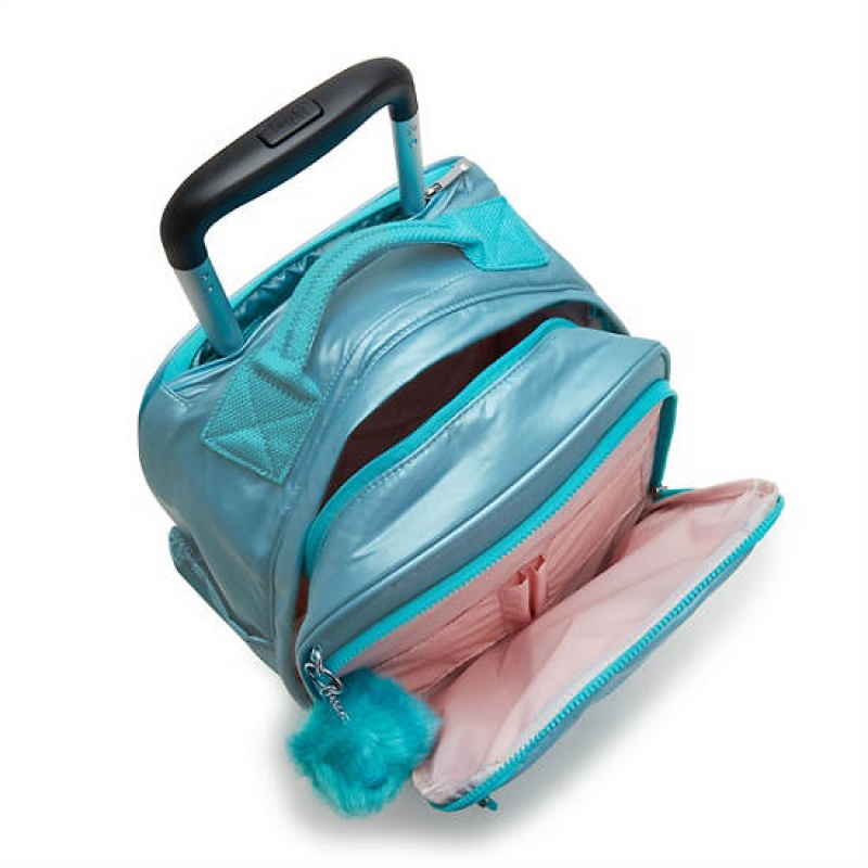 Beige Light Turquoise Metal Kipling Gaze Large Metallic Rolling Backpacks | SHPNVL-283