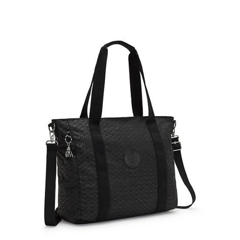 Black Kipling Asseni Classic Printed Tote Bags | TMFRBK-431