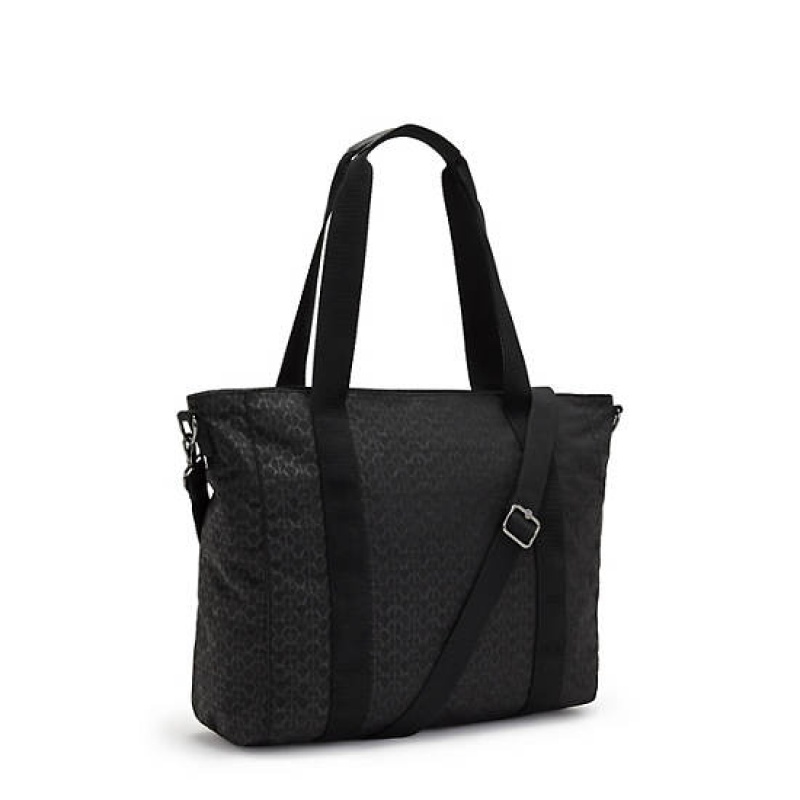 Black Kipling Asseni Classic Printed Tote Bags | TMFRBK-431