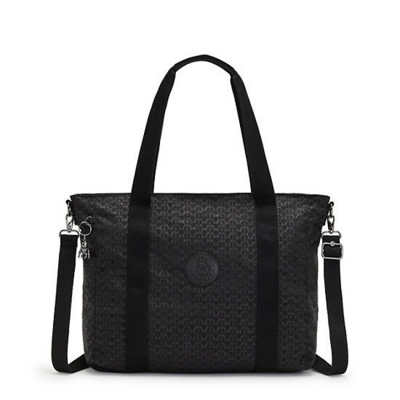 Black Kipling Asseni Classic Printed Tote Bags | TMFRBK-431