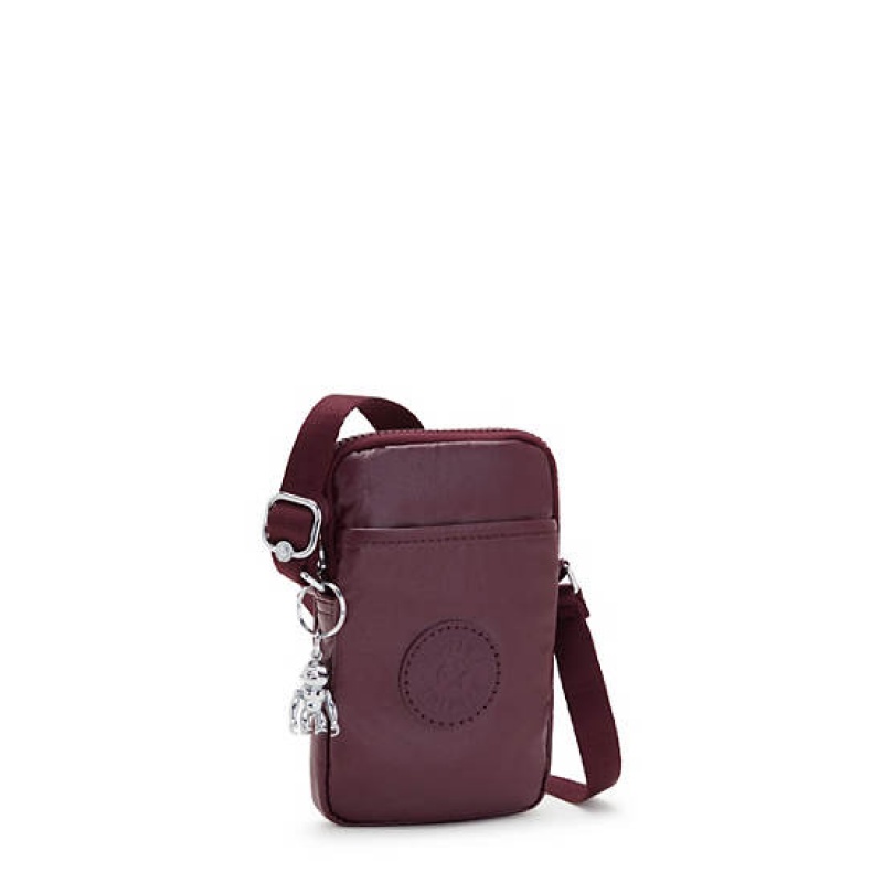 Burgundy Kipling Tally Metallic Crossbody Phone Bag | UWZVMD-486