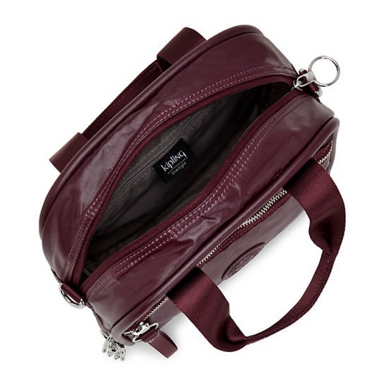 Burgundy Metal Kipling Hadya Metallic Shoulder Bags | WGOZKD-152