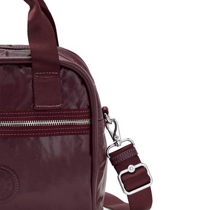 Burgundy Metal Kipling Hadya Metallic Shoulder Bags | WGOZKD-152