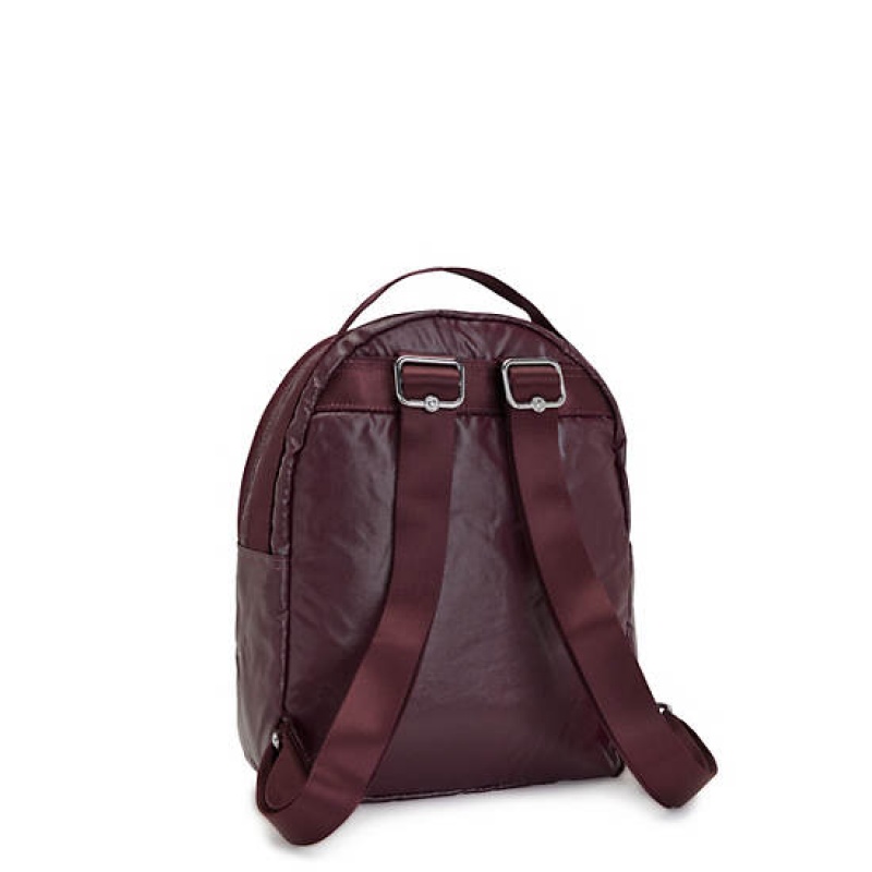 Burgundy Metal Kipling Kae Metallic Backpacks | UMKORZ-193