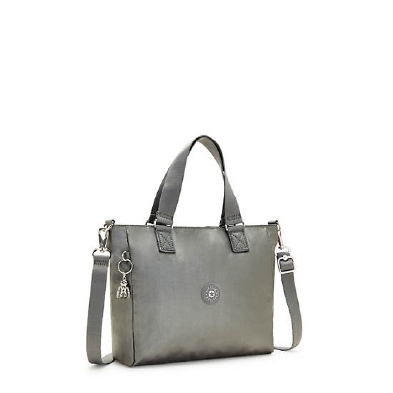 Grey Metal Kipling Venla Metallic Tote Bags | ALVBPS-754