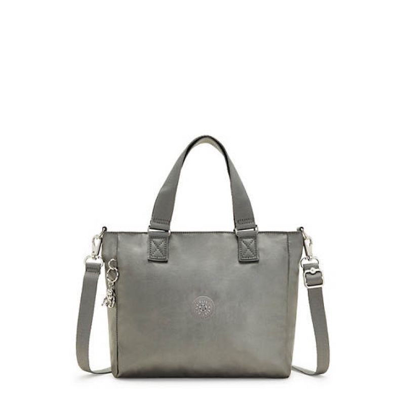 Grey Metal Kipling Venla Metallic Tote Bags | ALVBPS-754