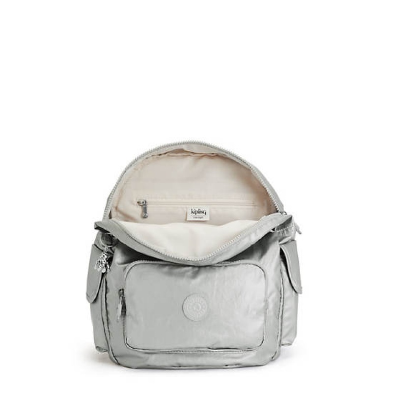 Light Metal Kipling City Pack Small Metallic Backpacks | IQKXMR-702