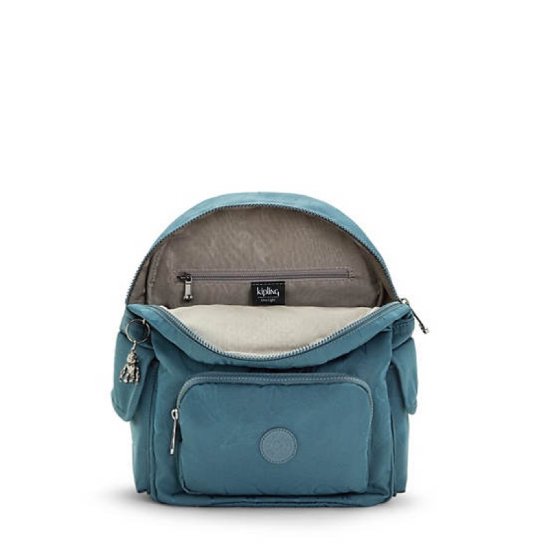 Navy Grey Kipling City Pack Small Classic Printed Backpacks | UFTXYP-523