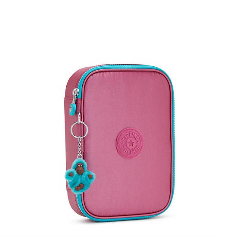 Pink Metal Kipling 100 Pens Metallic Case Bags | ECDHMT-687