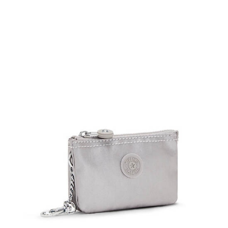 Silver Metal Kipling Creativity Mini Metallic Pouch Keychain Bags | GYTDIQ-582