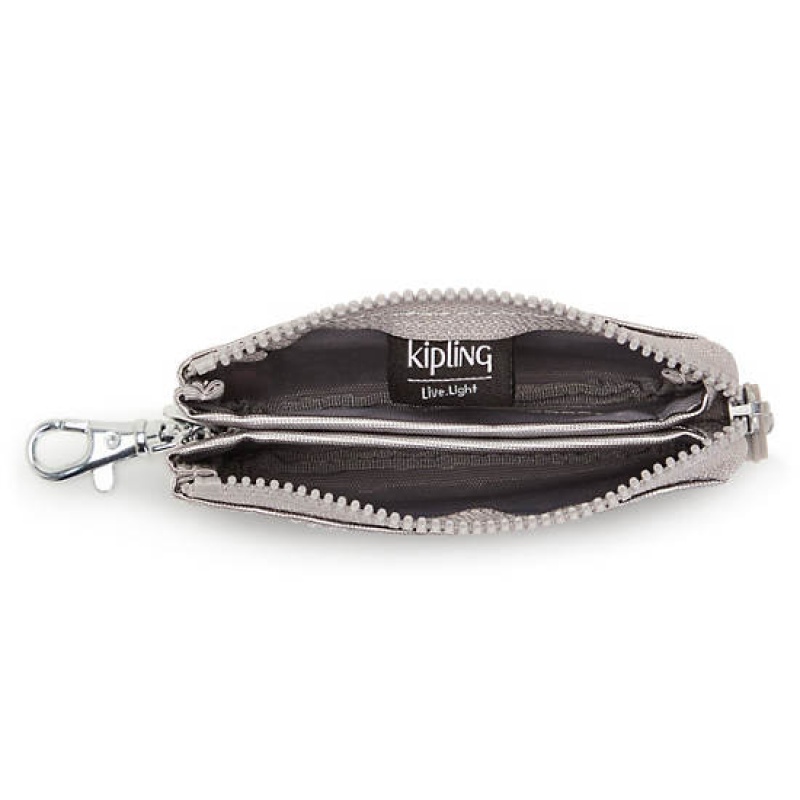 Silver Metal Kipling Creativity Mini Metallic Pouch Keychain Bags | GYTDIQ-582