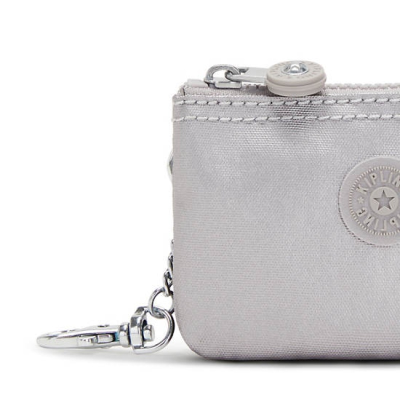 Silver Metal Kipling Creativity Mini Metallic Pouch Keychain Bags | GYTDIQ-582